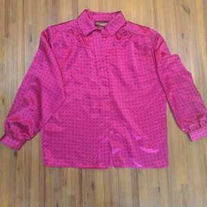 Vintage 80s Smith & Jones polka dot Button Up Blouse silky w/ shoulder pads